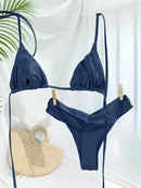Summer 2025 Bikini Luxury Swimwear Women Biquini Folds Bikini Set Bathing Suit Women Swimsuit High Grade Champagne Bikinis Beach - M & M Global