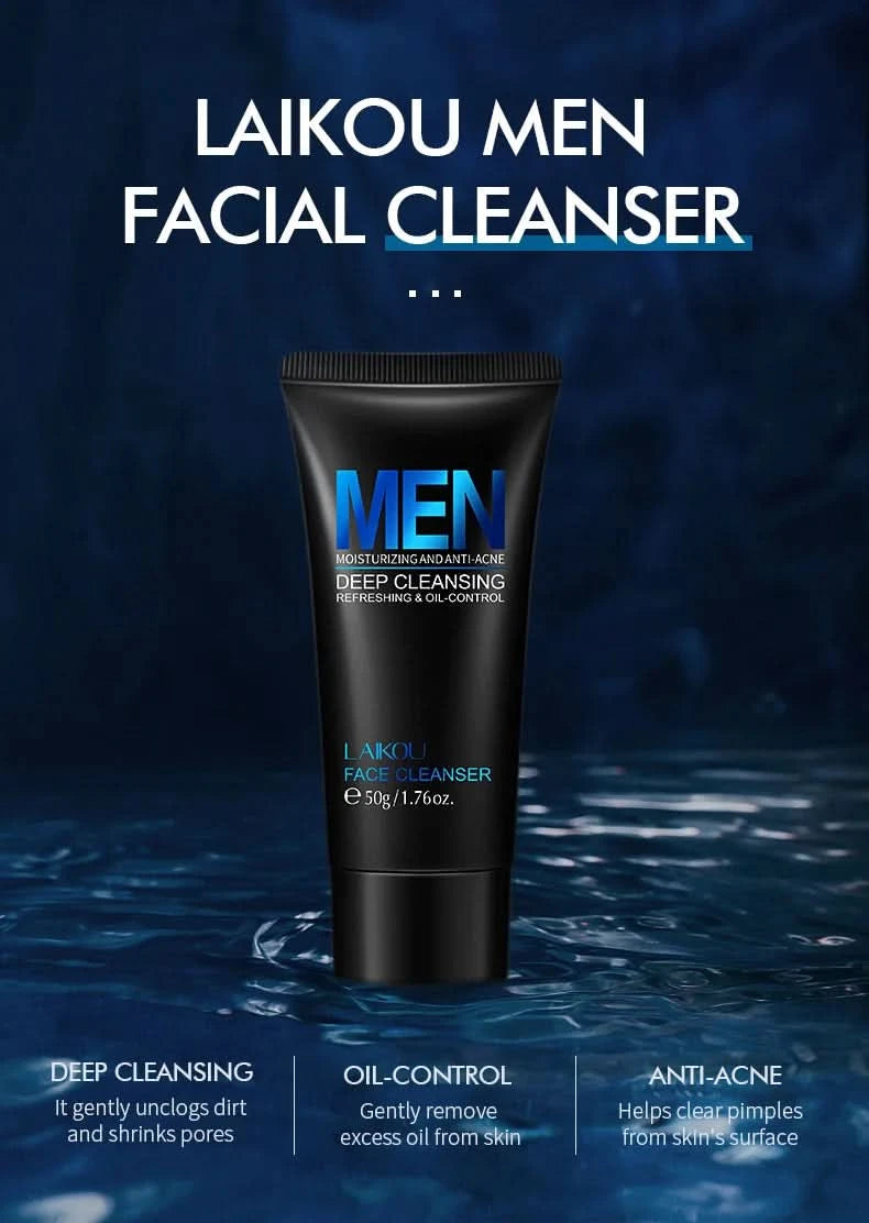 LAIKOU Men Facial Cleanser Face Wash Moisturizing Man Skin Care Oil Control Blackhead Remove Scrub Cosmetics Deep Norishing 50g - M & M Global