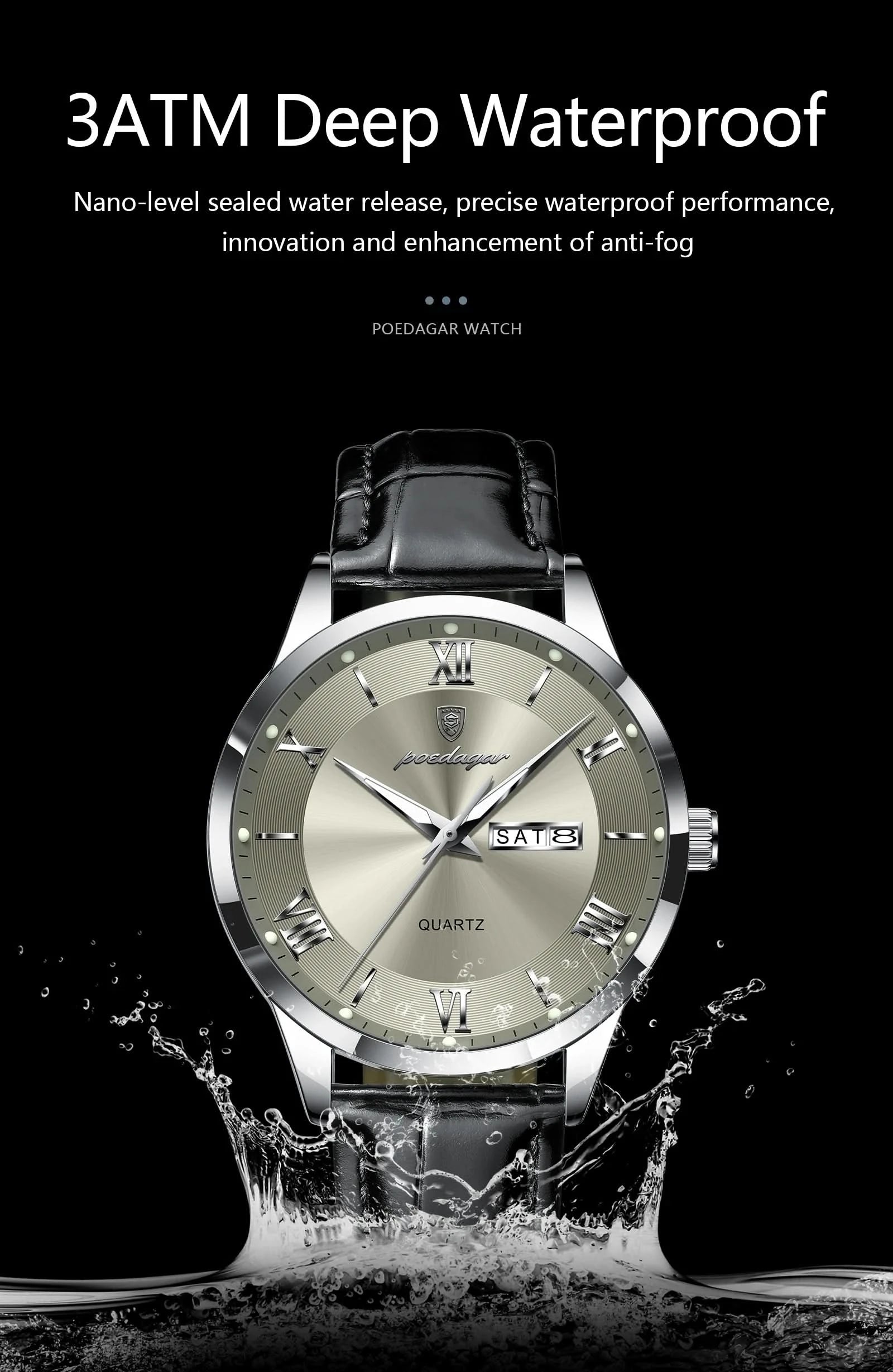 POEDAGAR Top Luxury Watch For Men Military Waterproof Luminous Date Week Man Wristwatch Leather Men's Quartz Watches Sport Reloj - M & M Global