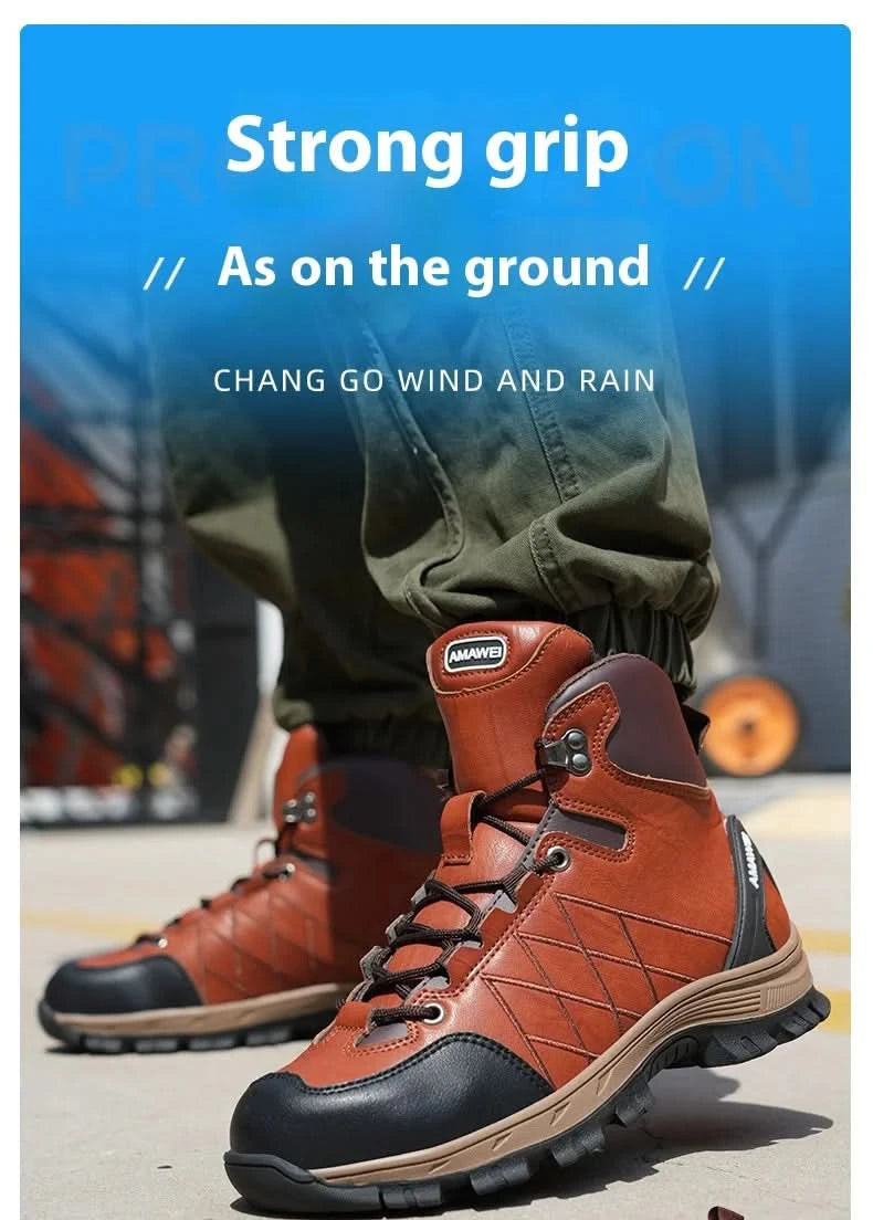 Men’s Steel Toe Work Shoes Widen Metatarsal Protection Puncture-Resistant Slip & Abrasion-Resistant Construction Work Shoes