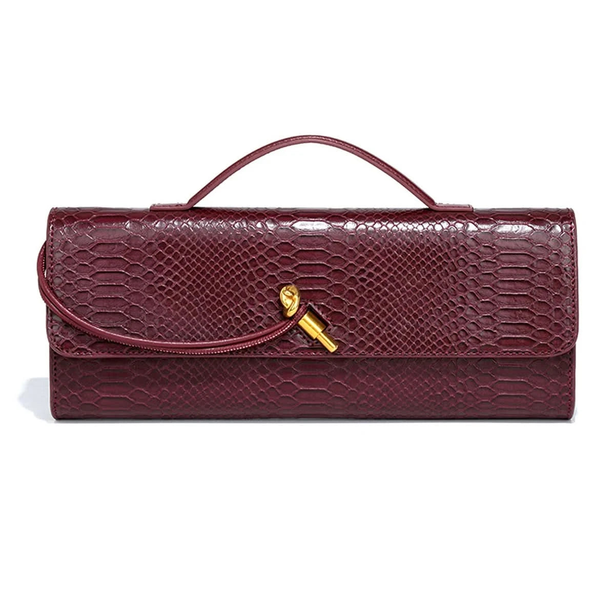 Burgundy bag cherry red envelope wine red envelope upscale new handbag European and American fashion crocodile flip hand organ b - M & M Global