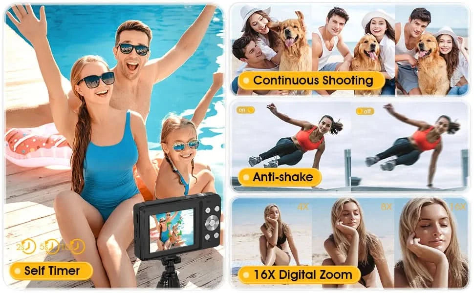 HD 1080P 2.4 inch digital Camera Rechargeable Cameras with 16x Zoom Compact Camera 44MP Cameras for kids Beginner Camera - M & M Global