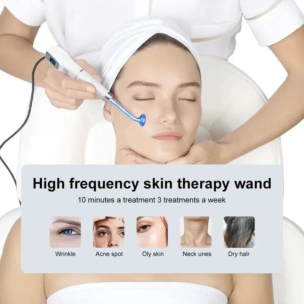 Blue High Frequency Facial Machine Screen Display Neon Electro Therapy Wand Glass Tube Anti Acne Spot Remove Skin Care Device - M & M Global