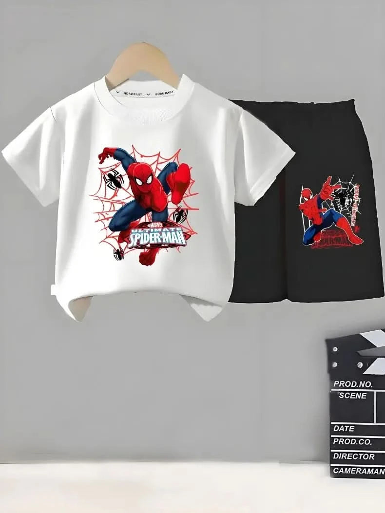 Anime Spiderman Boys T Shirt Shorts 2pcs Sets Breathable Waffle Fabric Kids Sport Clothing Set Children Casual Outfits - M & M Global