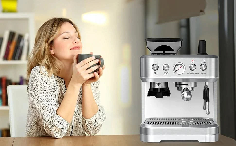 Professional Espresso Machine with Built-In Grinder and Milk Frother, 15 Bar Cappuccino and Latte Maker, Gift for Coffee Enthusi - M & M Global
