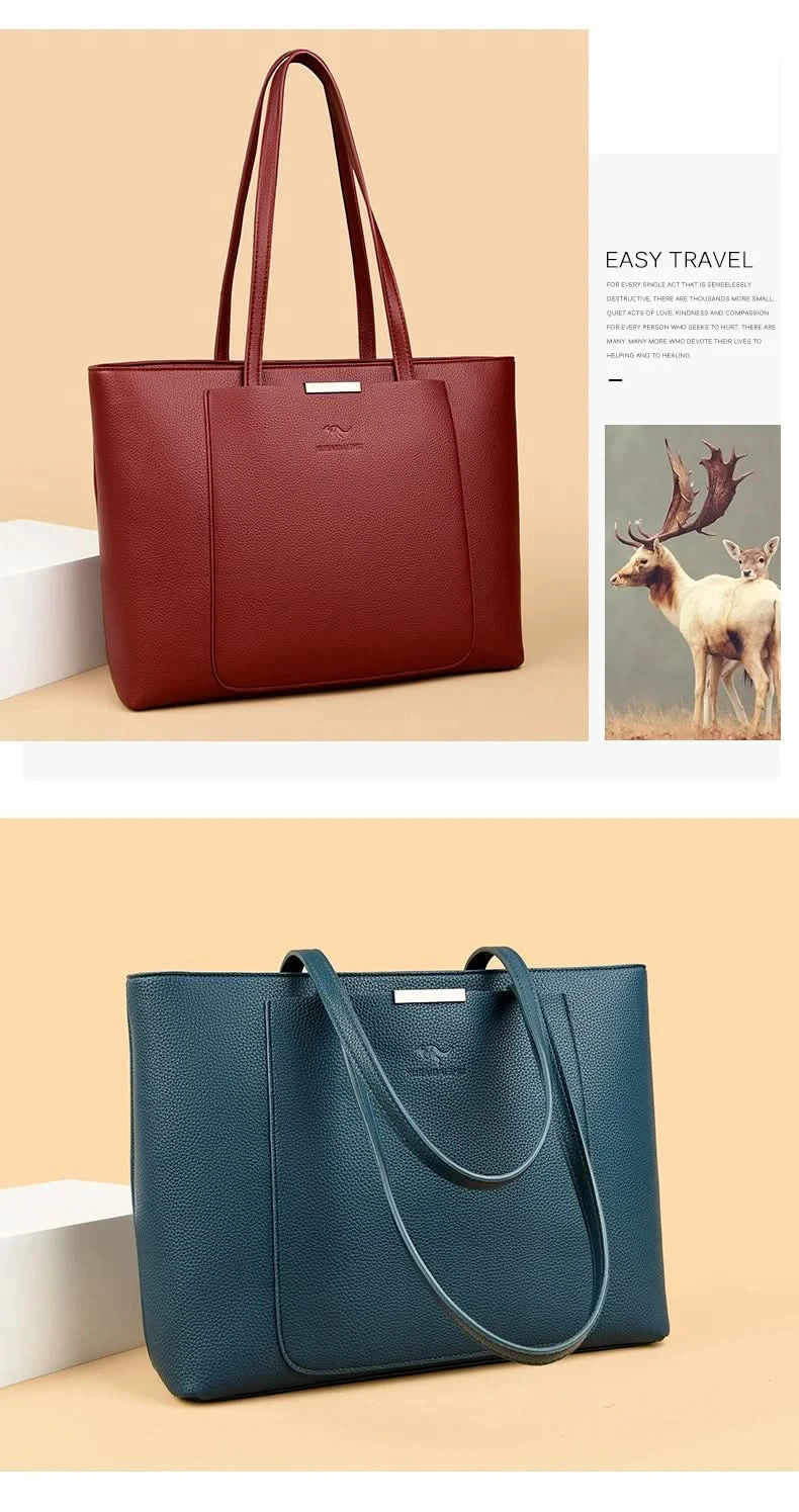 Solid Color Luxury Handbag Women Bags Designer HIgh Quality Leather Shoulder Bags for Women 2024 High Capacity Shopping Tote Bag - M & M Global