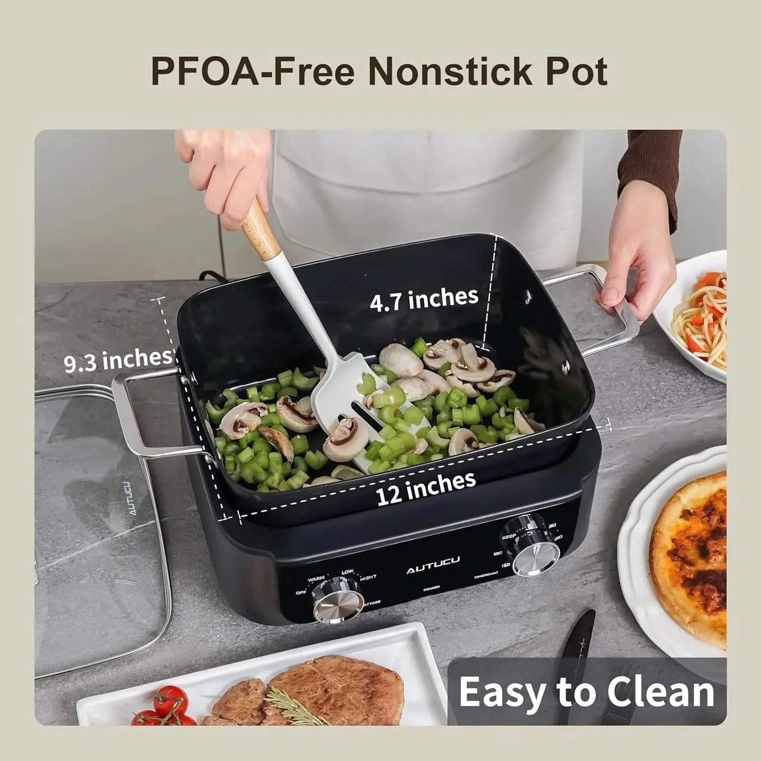 N61NA Nonstick Slow Cooker 7-Quart - PFOA-Free Ceramic-coated, 3 Heat Settings & Timer - Dishwasher & Oven Safe Pot for Effortle - M & M Global