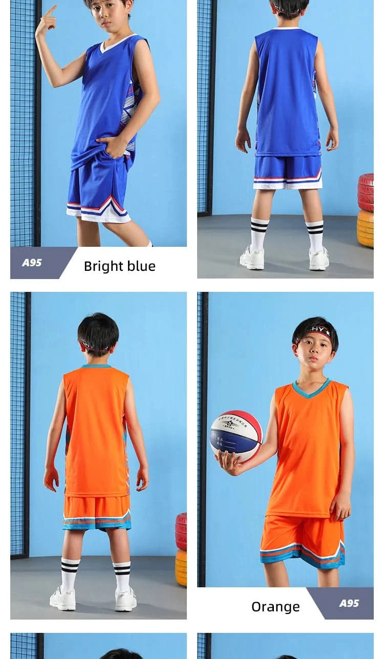 Kid Basketball Jersey Quick-drying Training Uniform Shirts Children Sportswear Kit Boys and Girls Tracksuit Sport Suit Clothes - M & M Global