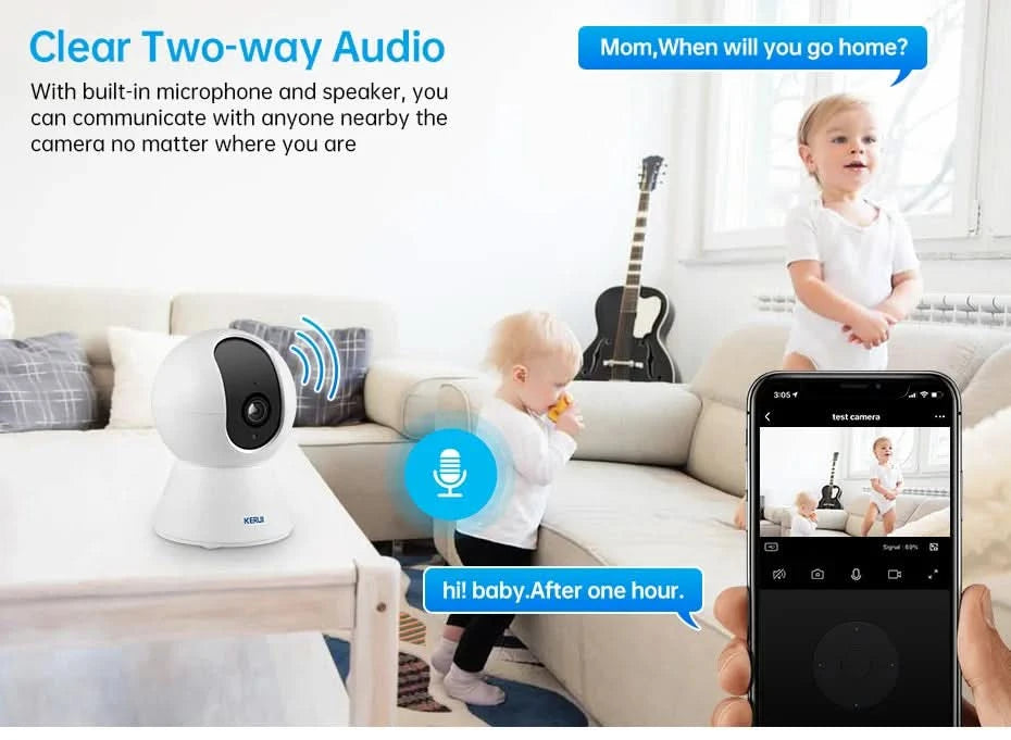 KERUI 5MP 4K Tuya Smart Mini WiFi IP Camera Indoor Wireless Home Security AI Human Detect CCTV Surveillance Camera Auto Tracking - M & M Global