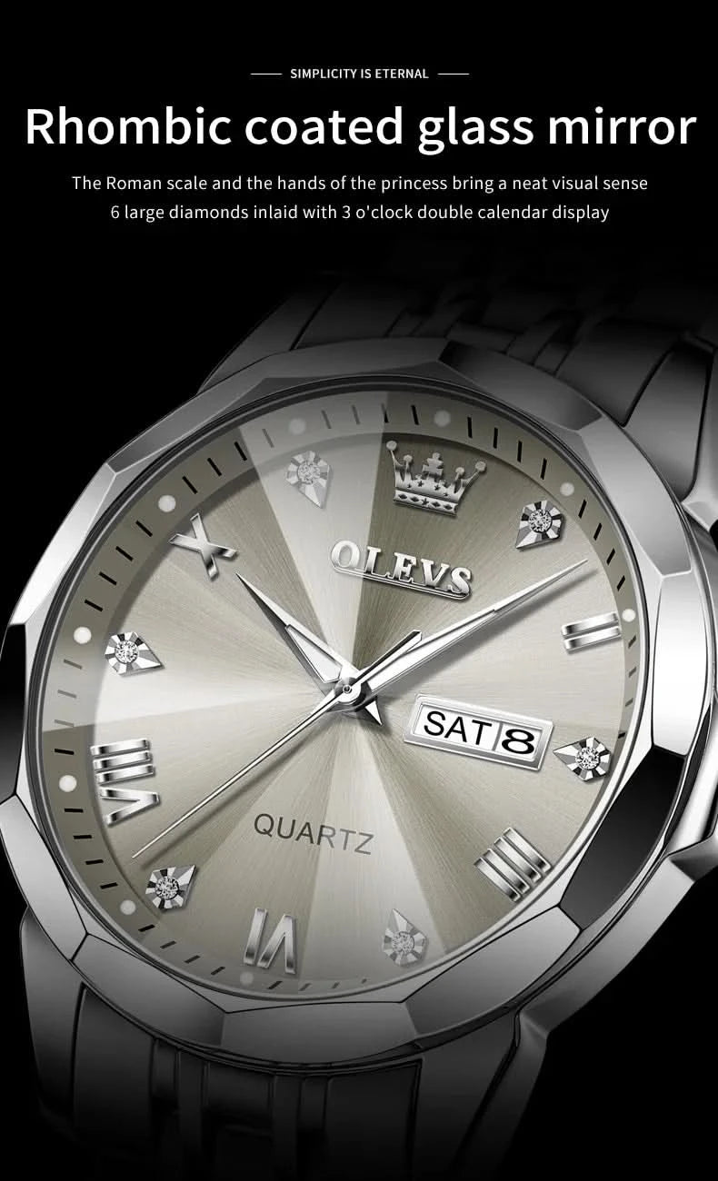 OLEVS Men's Watches Causal Fashion Original Quartz Watch for Man Waterproof Stainless Steel Luminous Date Week Trend Dress Reloj - M & M Global