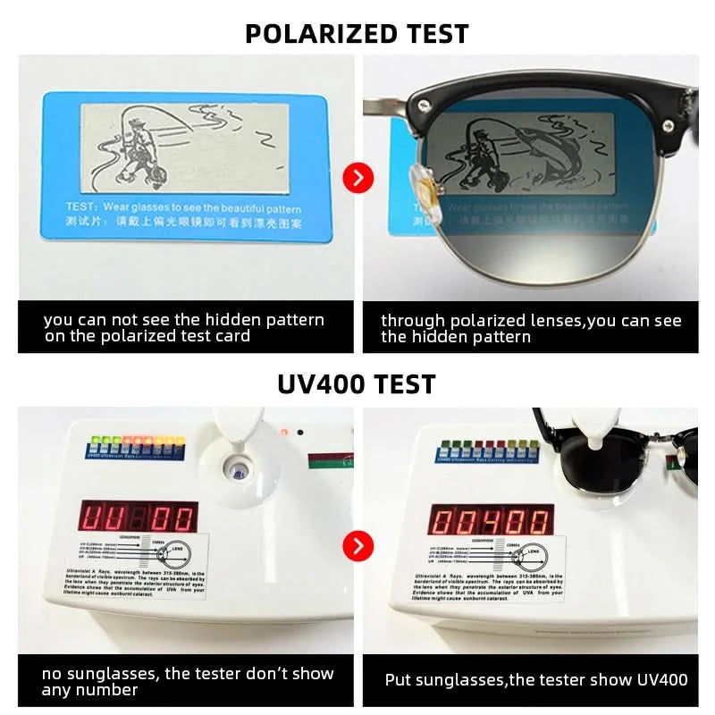 Classic Half Frame Polarized Sunglasses Men Women Retro Rivet Small Sun Glasses Male Popular Black Anti Glare Travelling Shades - M & M Global
