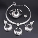 Dubai Jewelry Set For Women Silver Plated Luxury Necklace Earrings Bracelet And Ring Set Jewelry For Wedding Party Trending ﻿ - M & M Global