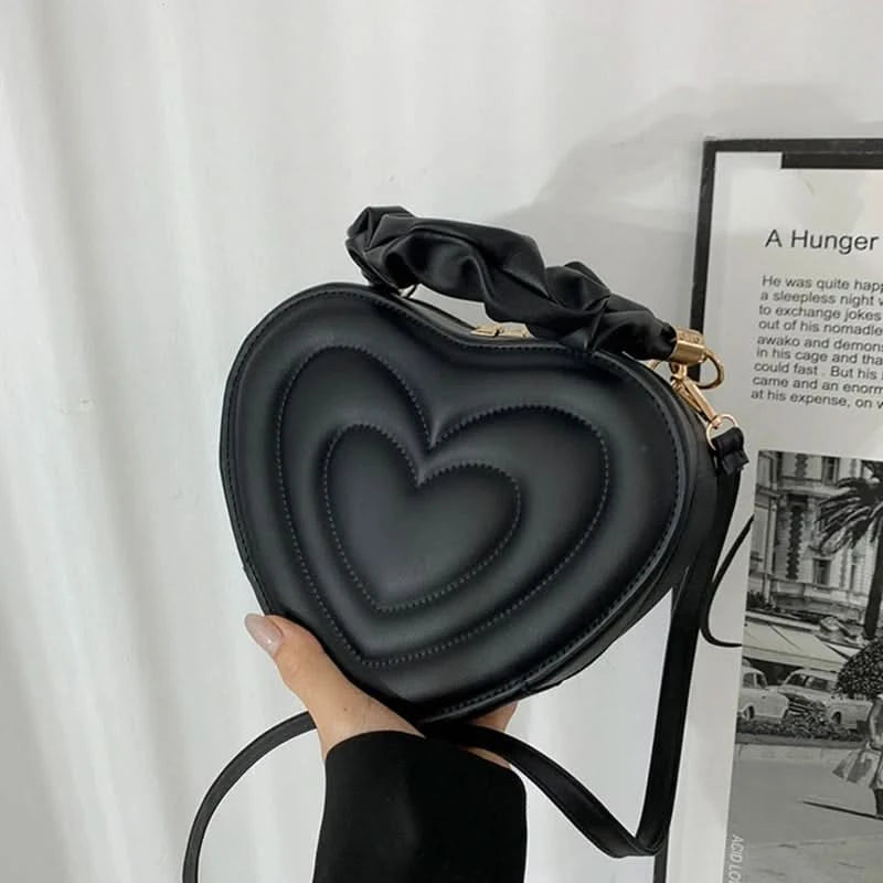 Luxury Quilted Handle Women PU Leather Shoulder Bag Fashion Heart Solid Color Crossbody Bag - M & M Global