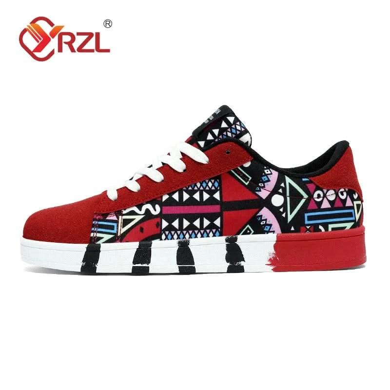 YRZL Men's Sports Running Shoes Canvas Geometric Style Lace-Up Sneakers Couples' Fashionable Graffiti Print Skate Shoes Men - M & M Global
