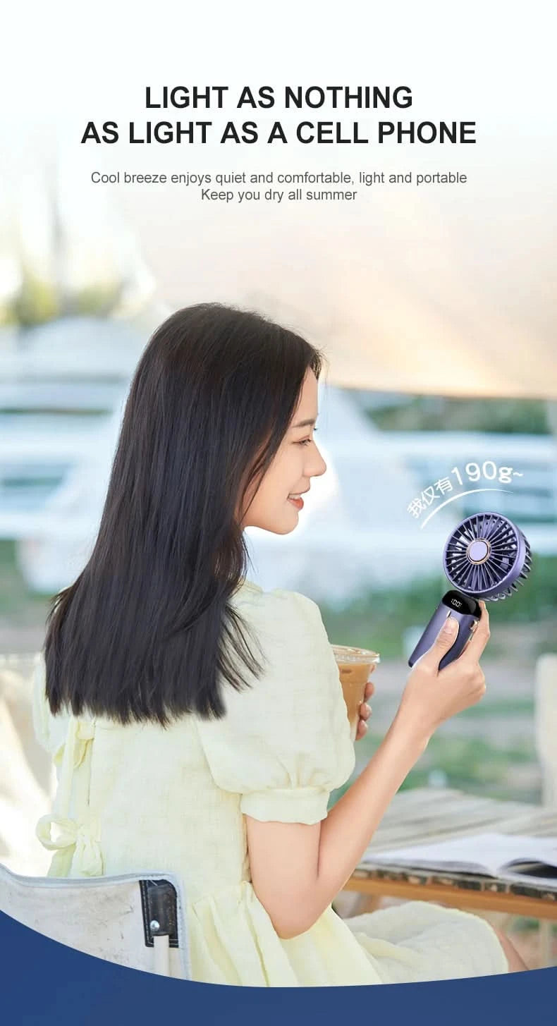 USB Handheld Mini Fan Foldable Portable Neck Hanging Fans 5 Speed USB Rechargeable Fan with Phone Stand and Display Screen - M & M Global