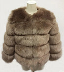 DEAT Fashion Orange Imitation Fox Fur Grass Coat Women's Round Neck Plush Thick Jacket Winter New 7A1578
