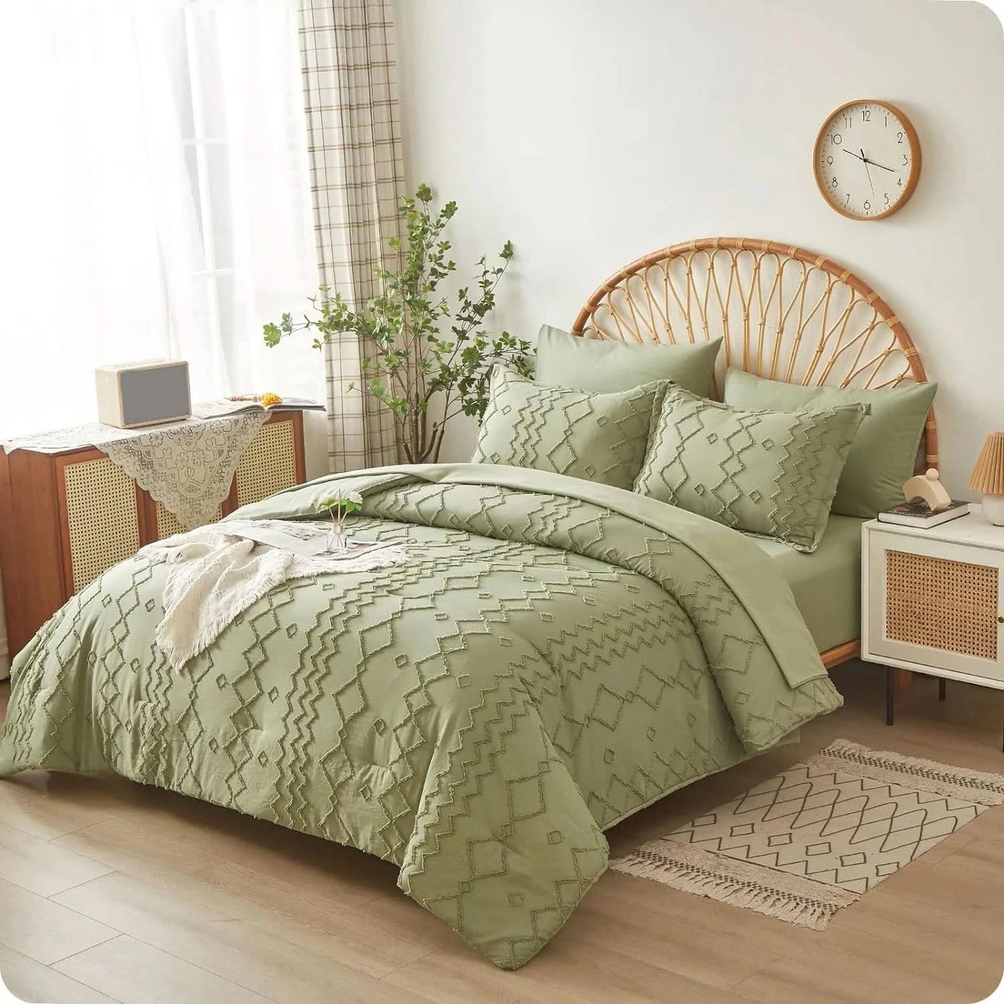 7-Pcs Bohemian tufted Comforter sets, soft comfort, Bedding Sets, room decor, all-seasons, ideal gift, Queen/King