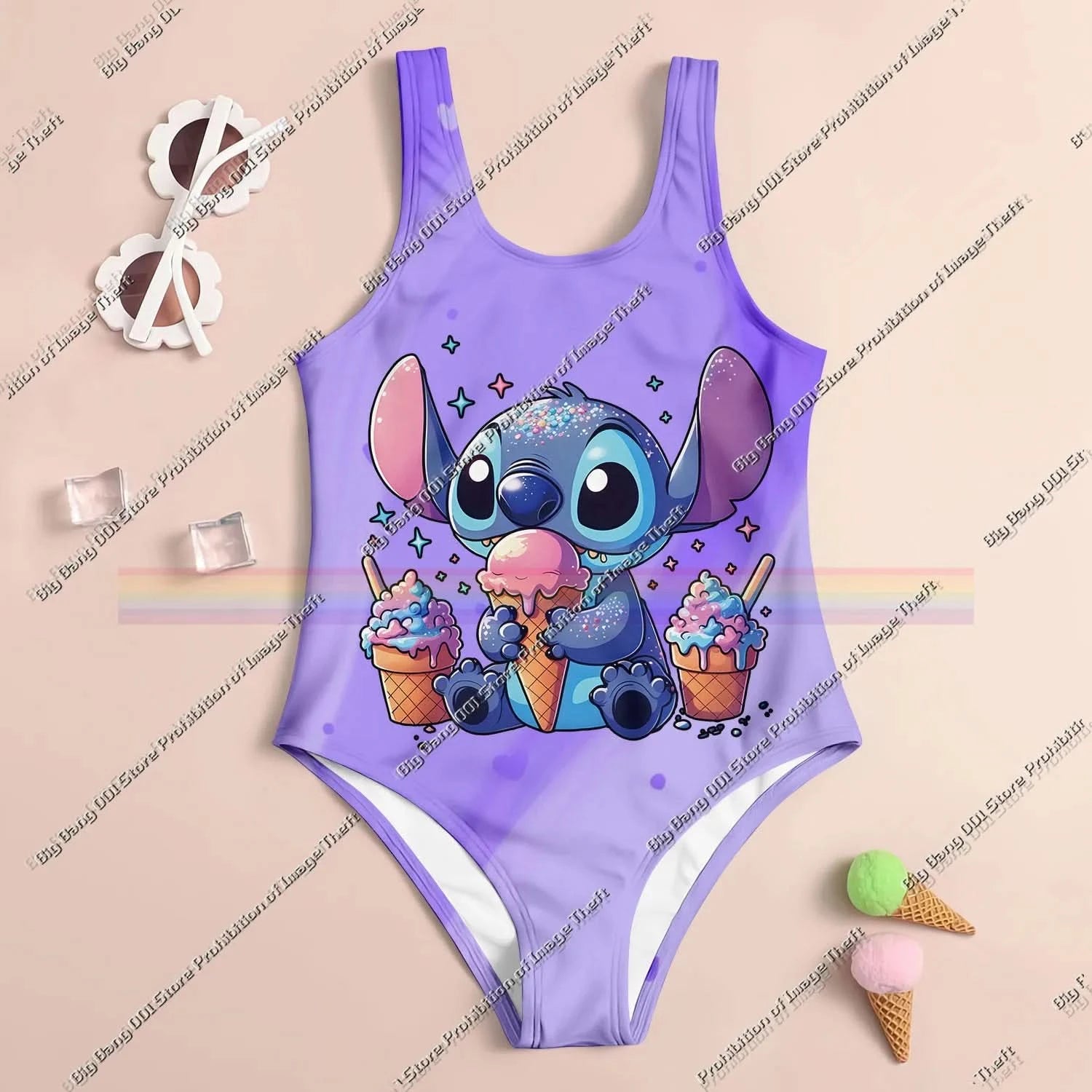 Stitch Cartoon Miniso 2025 Summer 3D Printing Kids Clothing Swimsuit Girls Boys Two Piece Bikini Set Beach Party Essential - M & M Global