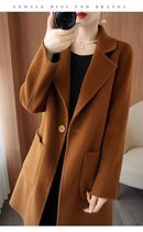 Plus Size Women's Long Sleeve Woolen Coat Pure Color Slim Fit Midi Length Spring New Style Compact Size Versatile Quality Pol...