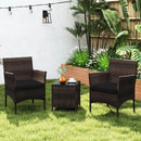 3 Piece Patio Furniture Set, Outdoor Wicker Patio Chairs with Soft Cushions & Tempered Glass Top Table, PE Rattan Bistro