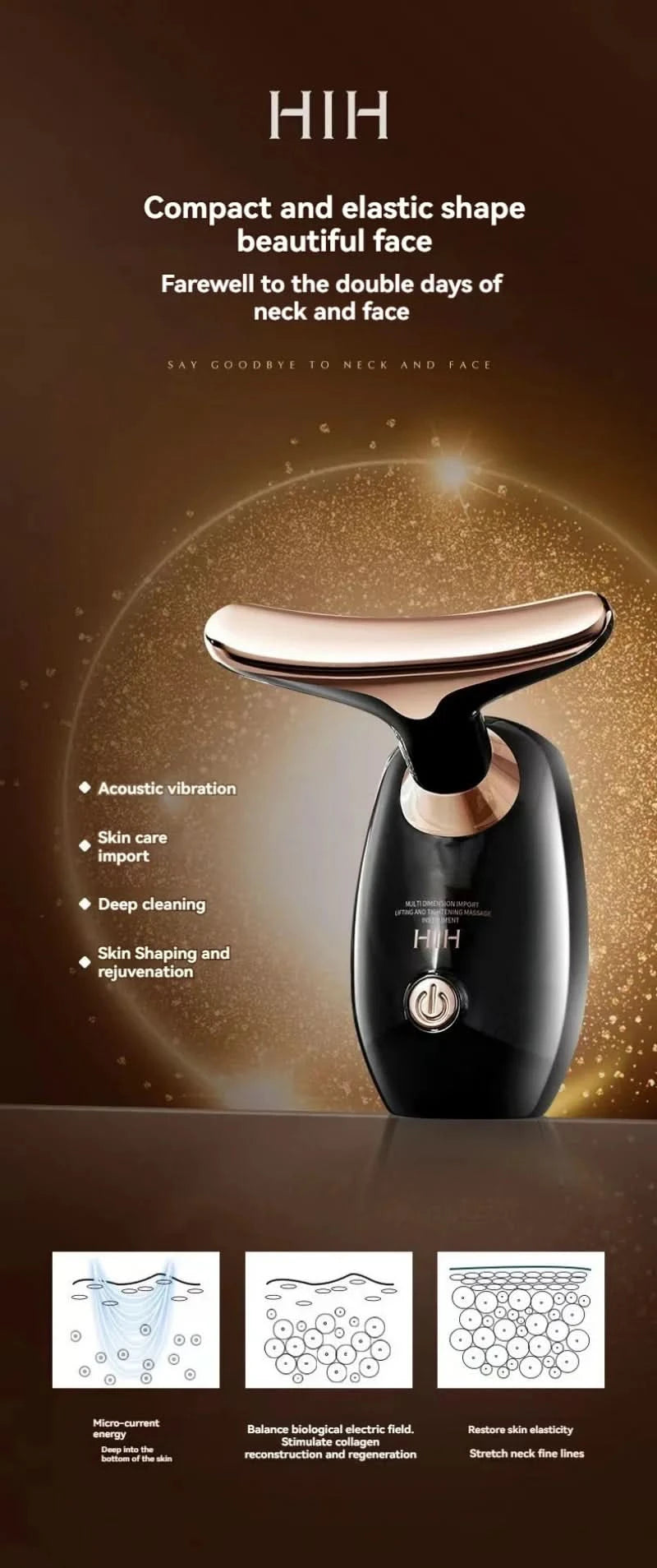Gold Electric Facial Beauty Instrument Lifting And Firming Facial Eye Massager Household Vibration Ultrasonic Massager - M & M Global