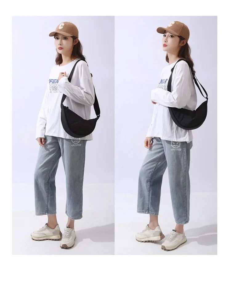Simple Design Women's Messenger Bag Fashion Ladies Nylon Hobos Small Shoulder Bags Vintage Female Girls Purse Cloth Handbags - M & M Global