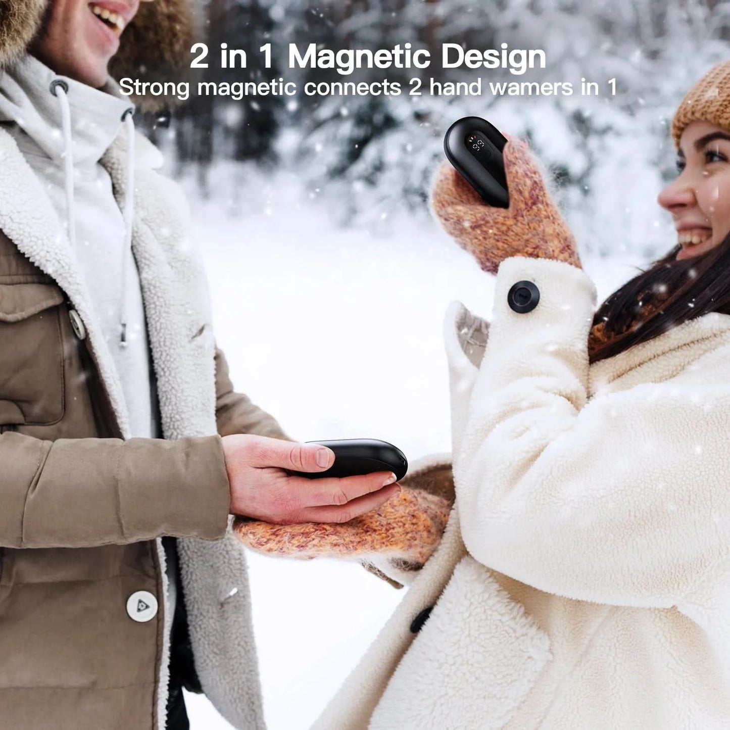 Hand Warmers Rechargeable 2 Pack Magnetic Electric Hand Warmer with Digital Display Portable Pocket Heater Warm Christmas Gift - M & M Global
