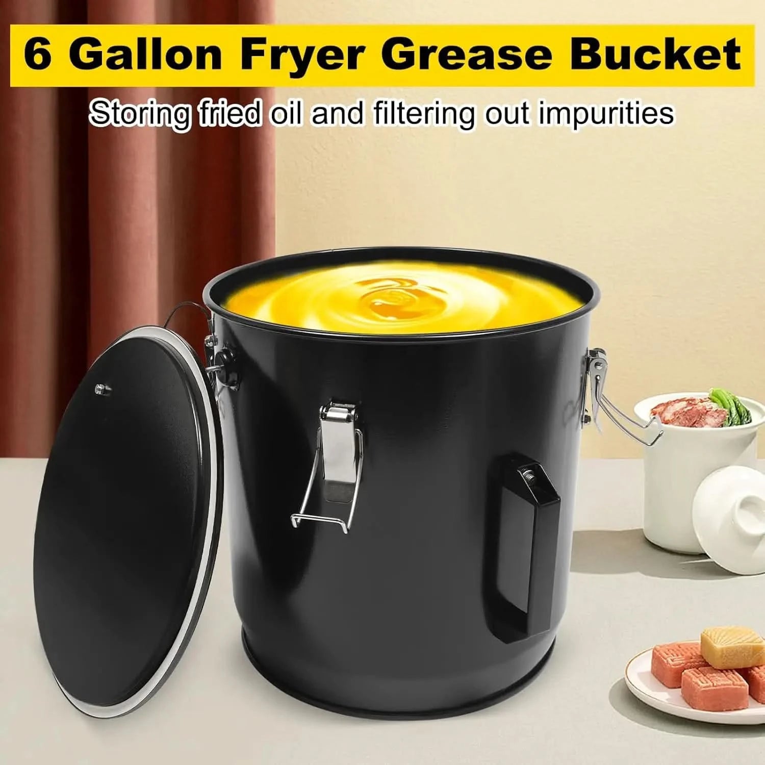 6 Gallon Fryer Grease Bucket Oil Disposal Oil Bucket with Lid and Filter Bag - M & M Global