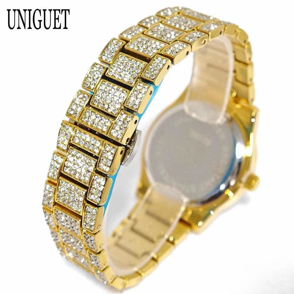 2025 Hot Fashion Gold Watches Women Luxury Stainless Steel Elegant Iced Diamond Jewelry Quartz Wristwatch Ladies Dropshipping - M & M Global