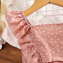 Girls' Clothing Set 5-12T Tri-Color Optional Flying Sleeve Square Collar Vest Top + Lace Skirts  Children Girls Baby Clothes Set - M & M Global