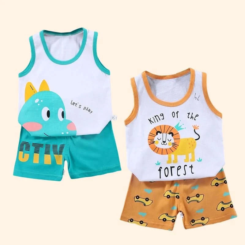 Children Sets Kids Vest Suit 2PCS Set Summer Cotton T-Shirt Girl Shorts Clothes Children Boys Girls Sleeveless Suit Wear Cloth - M & M Global