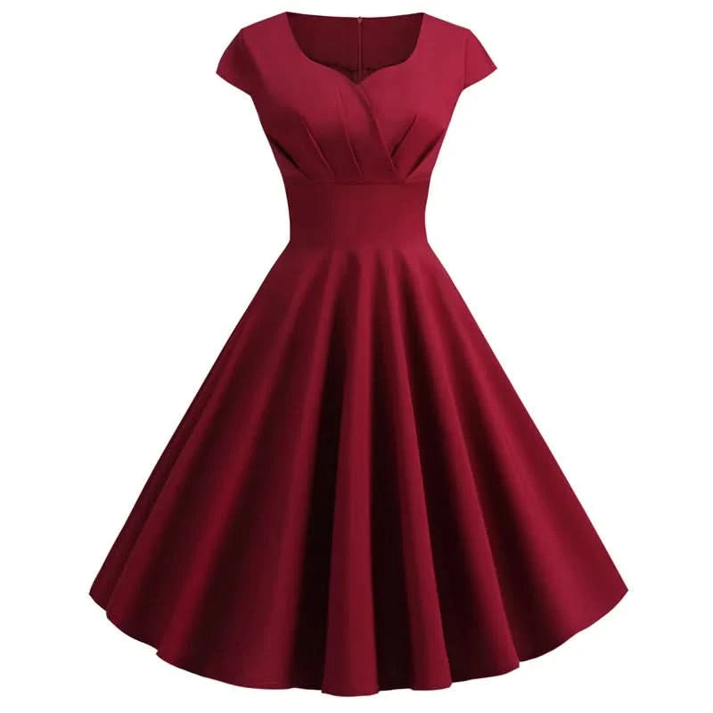 Pink Summer Dress Women V Neck Vintage Robe Elegant Retro pin up Party Office Midi Dresses - M & M Global