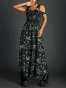 Goth Dark Fairy Grunge Y2k Aesthetic Skull Graphic Dresses Mall Gothic Shirring Lace Up Long Dress Punk A-line Slim Emo Clothing - M & M Global