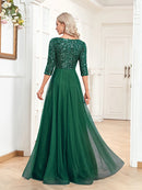 Luxury Floor Length V-Neck Evening Dress 2025 Women Elegant Party Maxi Dress Sequin Short Sleeves Prom Cocktail Gown
