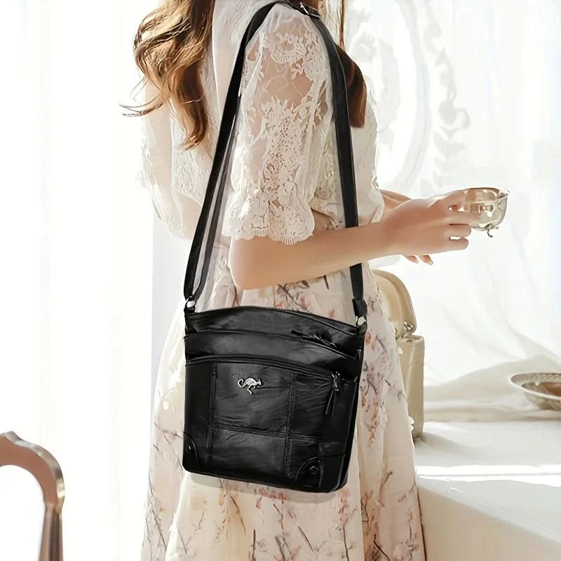 Elegant Vintage Style Shoulder Bag, Faux Leather Multiple Pockets Crossbody Bag, Adjustable Strap, Women's Commuter Work Purse - M & M Global