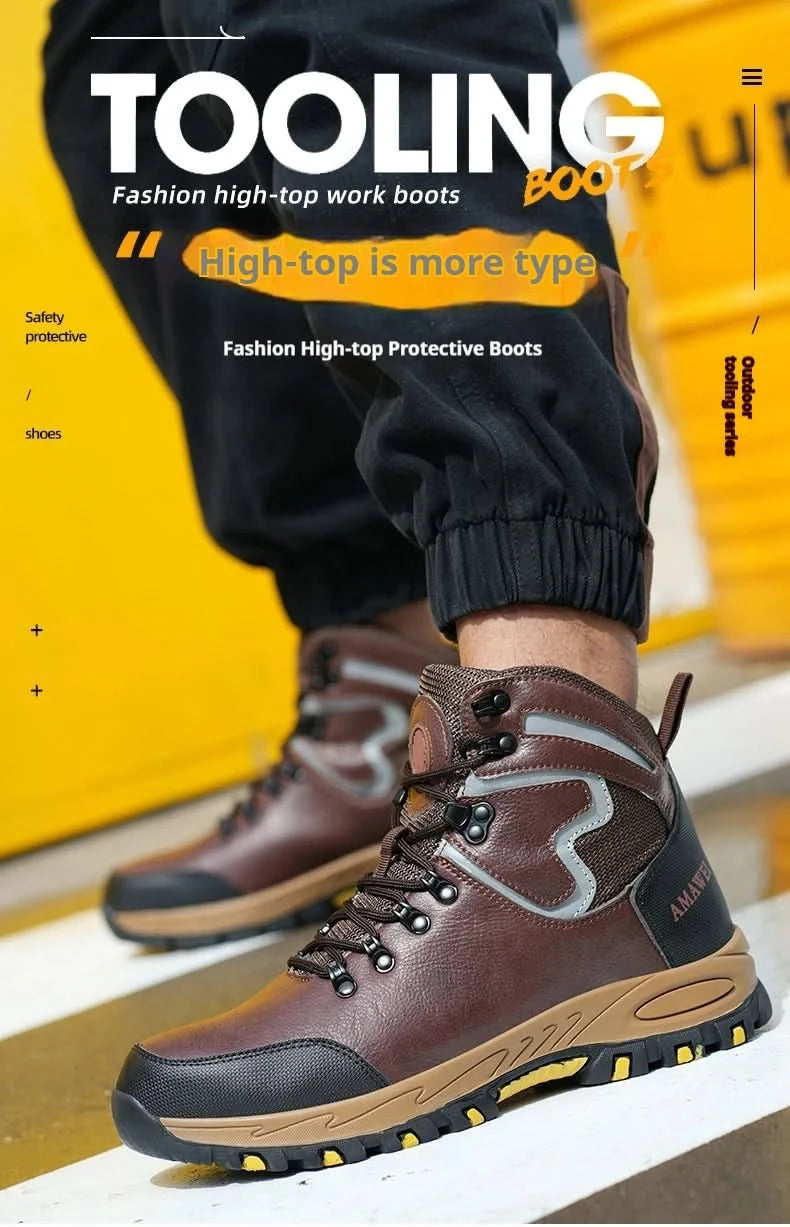 Widen Safety Boots Men Work Indestructible Shoes Climbing Boots Steel Toe Protective Boots Anti-smash Anti-puncture Safety Shoes