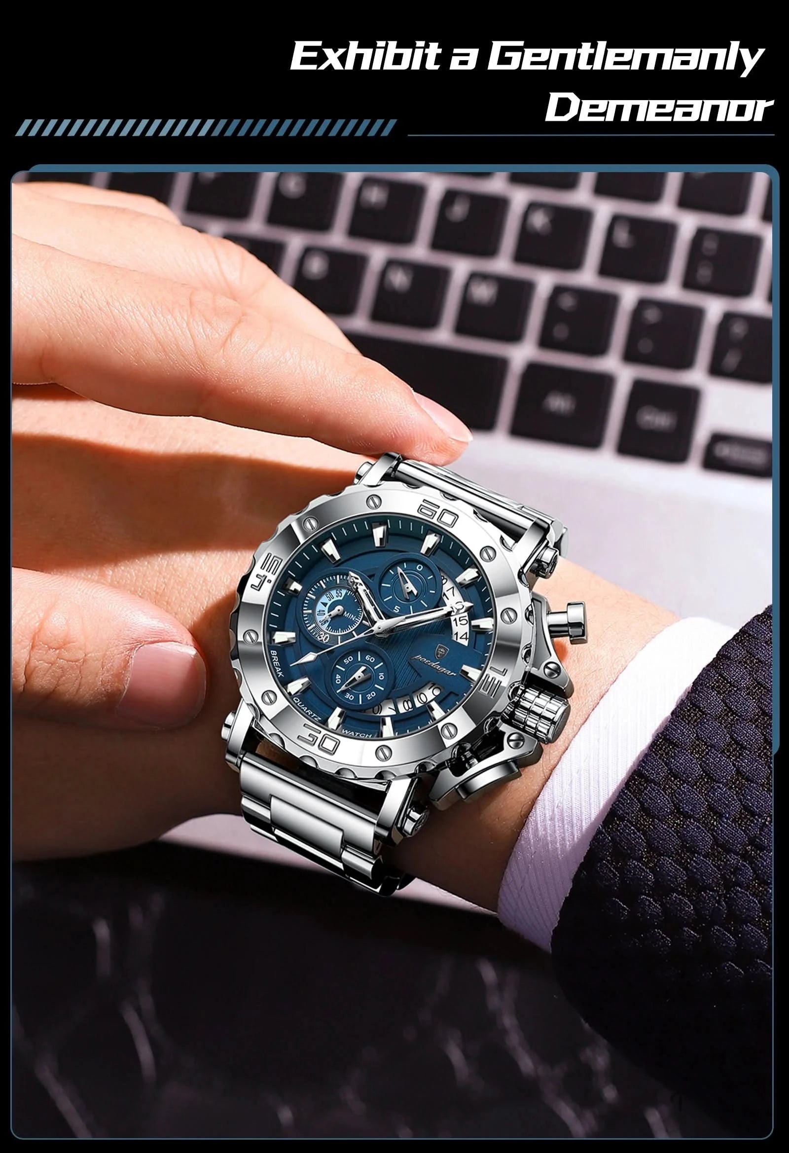 POEDAGAR Luxury Watch For Men Calendar Luminous Waterproof Man Clock Male Chronograph Stainless Steel Men's Quartz Watches Reloj - M & M Global