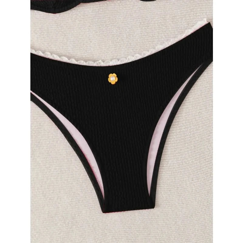 Sexy Bikini Set Women's 2 Piece Swimsuit Vintage Lace Edge Bikini Push Up Swimwear 2025 New Chic Simple Beachwear Bathing Suit - M & M Global
