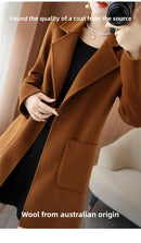 Plus Size Women's Long Sleeve Woolen Coat Pure Color Slim Fit Midi Length Spring New Style Compact Size Versatile Quality Pol...