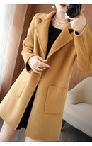 Plus Size Women's Long Sleeve Woolen Coat Pure Color Slim Fit Midi Length Spring New Style Compact Size Versatile Quality Pol...