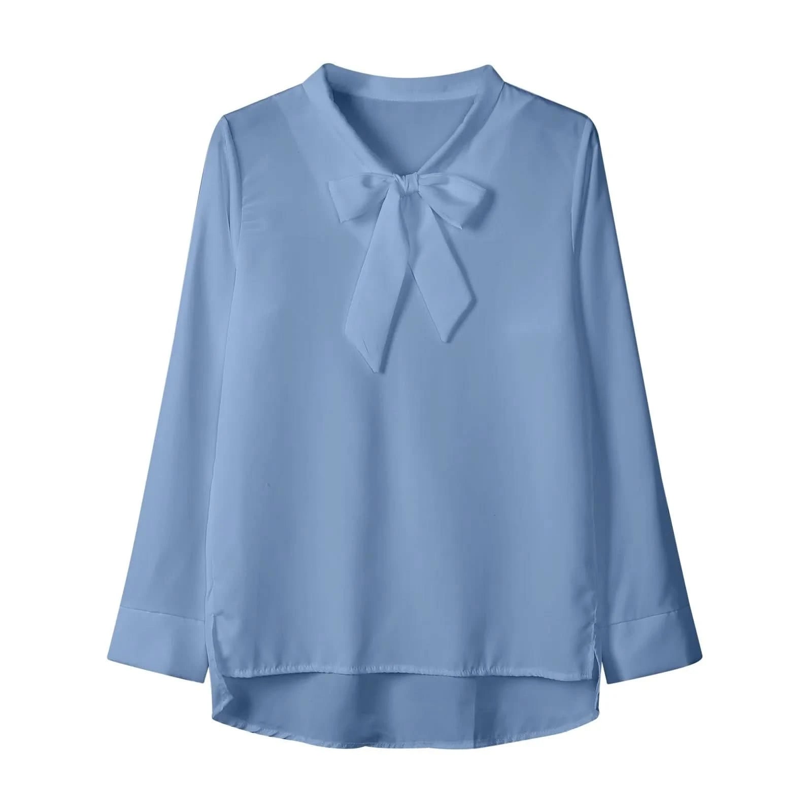 Female Elegant Shirt Women's Solid Color Long Sleeve Business Bow Ribbon Blouse Women Slimming Senior Sense Tunic Tops for Work - M & M Global