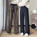 Extra Thick Lamb Velvet Fleece Lined Wide Leg Pants Fashionable Casual Trousers Loose Fit Woolen Pants for Women