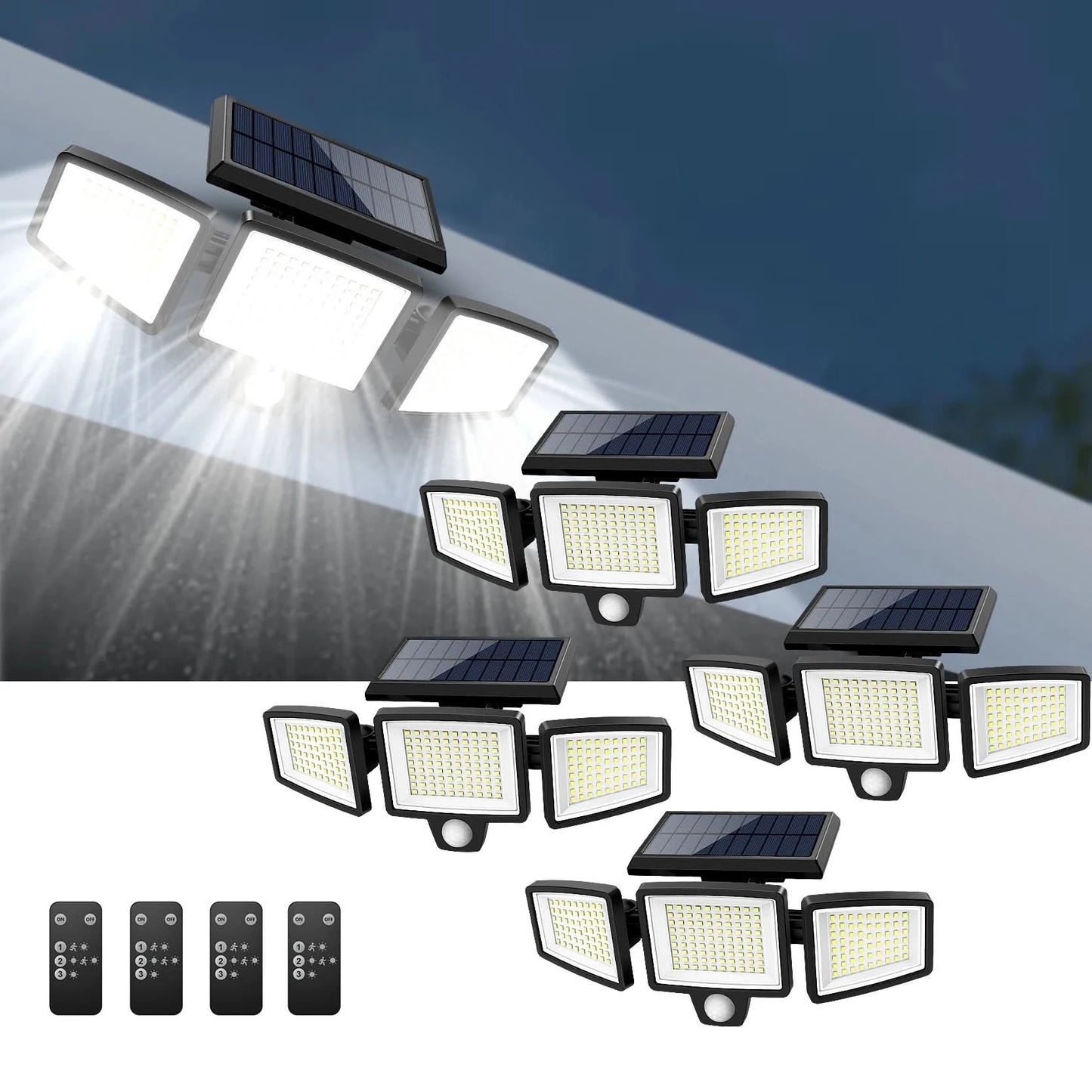 IP65Waterproof Triple Head Outdoor Solar Light, 210LED 2500LM Motion Sensor Safety Light for Porch, Garage, Yard Entrance, Patio - M & M Global