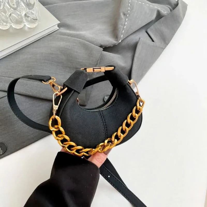 Mini Semicircle Saddle Crossbody Bag For Women Luxury Lemon Color Handbag Half Moon Bag Fashion Chain Lady Cross Body Bag - M & M Global