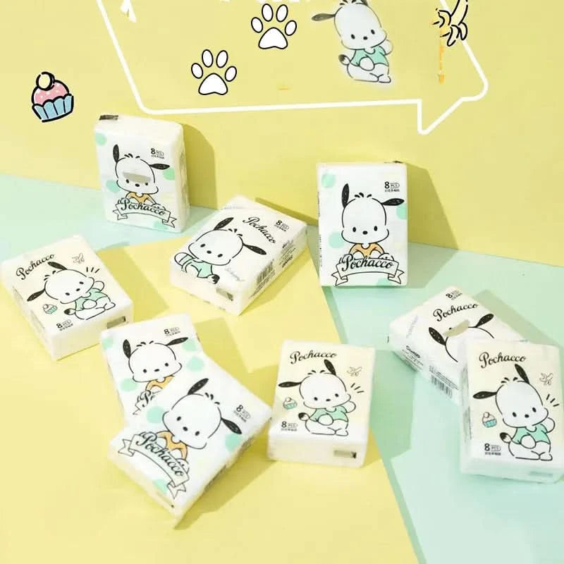 Kawaii Hello Kitty Handkerchief Paper Cartoon Sanrio Pochacco Kitty Printed Napkins Portable Small Pocket Tissues Facial Paper - M & M Global