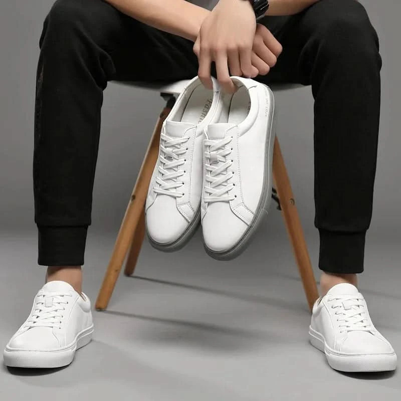 Italian Genuine Leather Men's Shoes 2024 Designer White Shoes Comfy Walking Shoes Lace-up Business Outdoor Zapatos Para Hombre - M & M Global