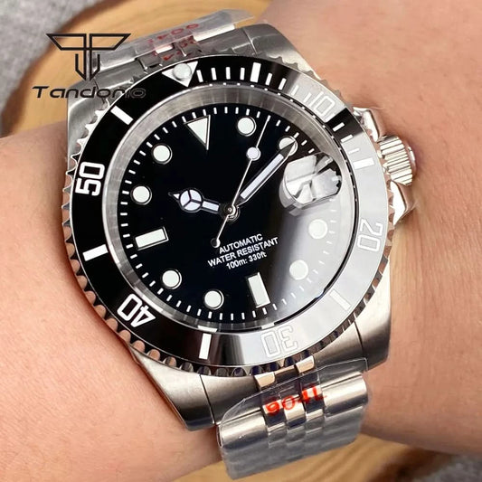 Tandorio NH35A Date Stainless Steel 40mm Dive Automatic Men Watch Sapphire Crystal Rotating Bezel Luminous Mechanical Wristwatch - M & M Global
