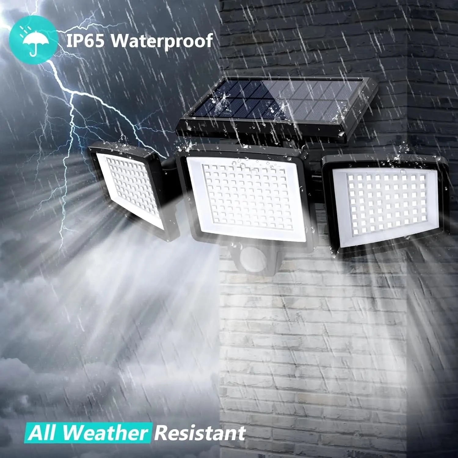 IP65Waterproof Triple Head Outdoor Solar Light, 210LED 2500LM Motion Sensor Safety Light for Porch, Garage, Yard Entrance, Patio - M & M Global