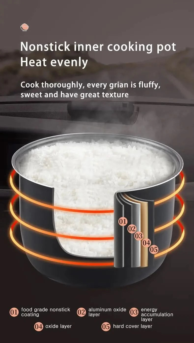 Mini Rice Cooker, 2L Portable Travel Rice Cooker For Car/Truck/Home, 12V/24V/110V Small Rice Cooker with Steam Tray(Blue) - M & M Global