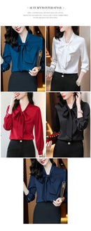Elegant Pure Color Long Sleeve Women's Shirt with Bow Tie Single Button Open Cardigan Spring Autumn Fashionable Ageless